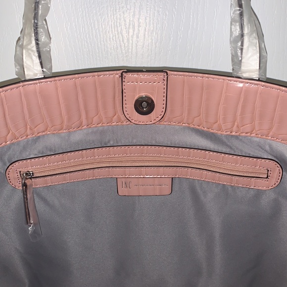 White Leather Zoiey Tote with Crocodile Print Pink Interior